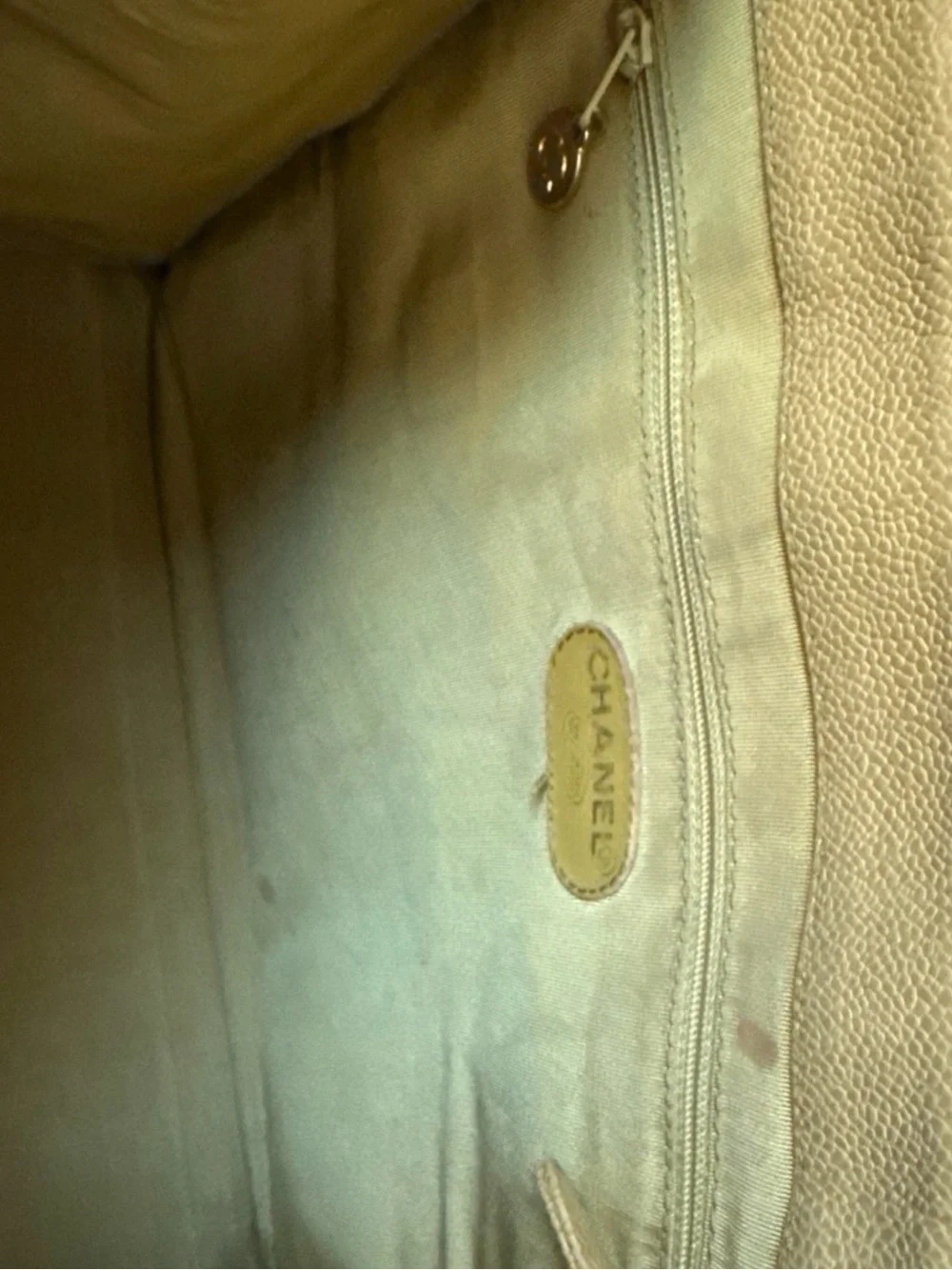 Vintage CHANEL Olive Green Caviar Leather CC Logo Shoulder Tote Bag